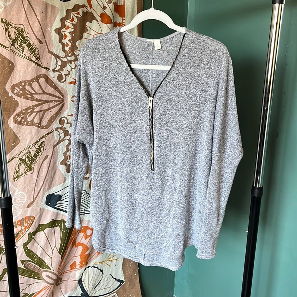 Grey heathered zipper front shirt